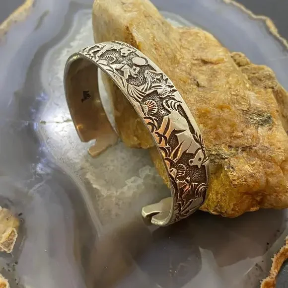 Lloyd Becenti Sterling Silver Horses in Desert Storyteller Bracelet For Women #3 - Picture 5 of 10